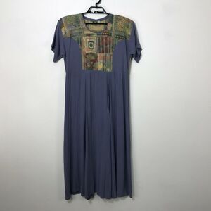 Vintage Papike Wear Dress Size L Purple Artsy Modest Midi Womens Rayon